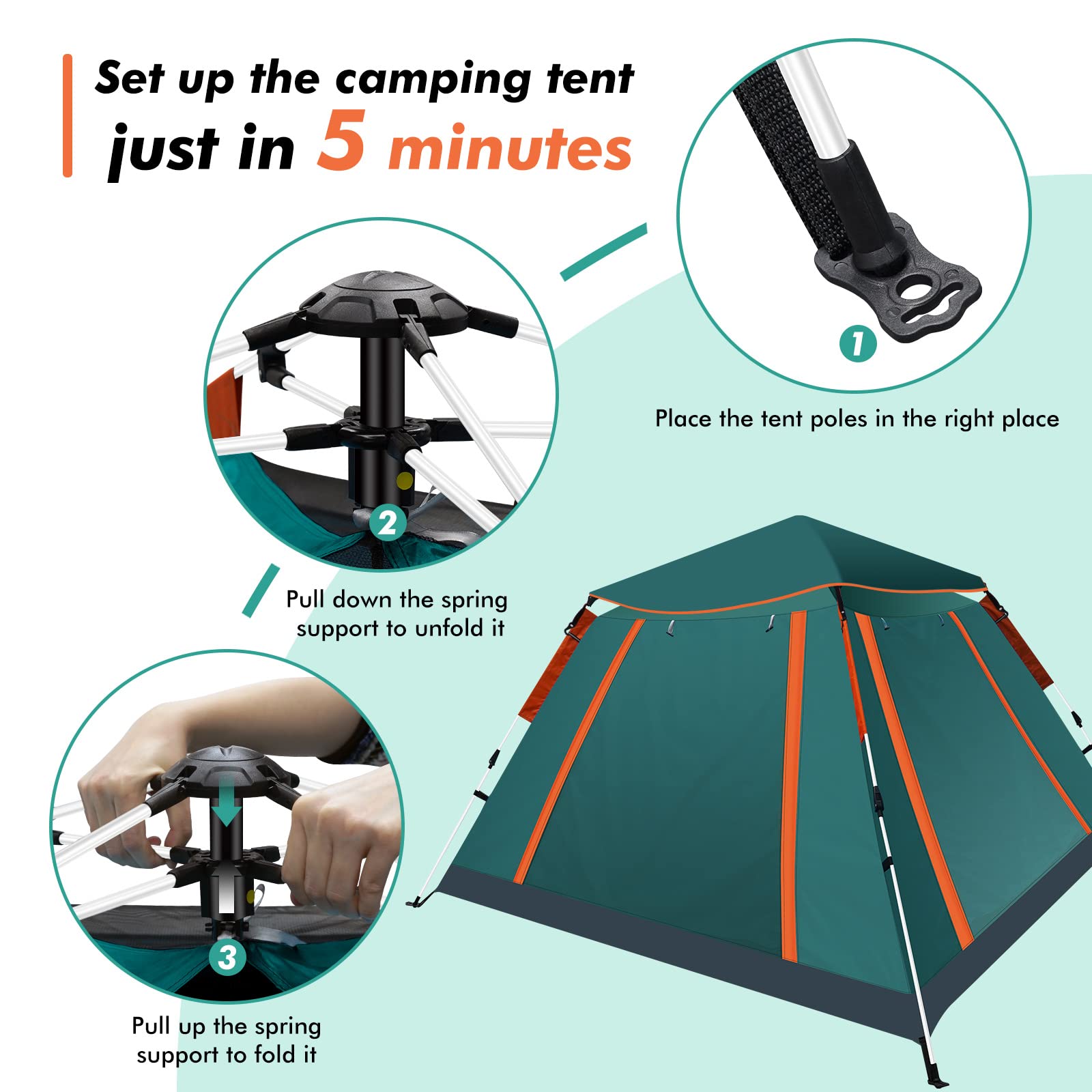 Tente De Camping LAMA Automatique 1-2 Pers - Double Couche, Imperméable PU 3000, Protection UV - Aluminium, 210x145x105 Cm - Poids 1,83 Kg