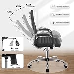 VICTONE Leather Office Desk Chair, Ribbed Executive Modern Conference Room Chairs with Arms Task Chair Adjustable Swivel Chair for Home Office (Black, Mid Back)
