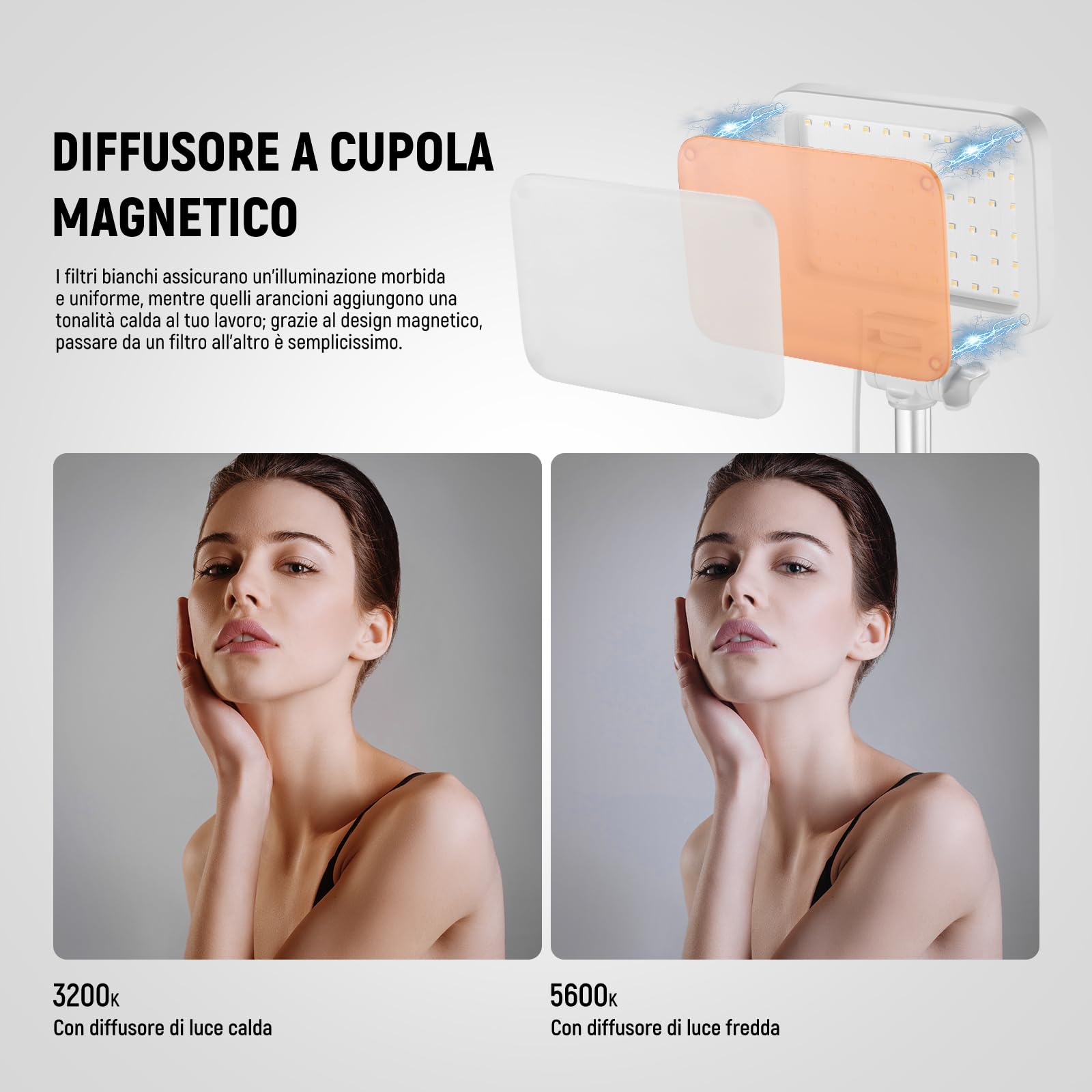 NEEWER BASICS Kit Luce Video a Pannello LED, 2pz Luci Fotografiche da Studio Portatile Dimmerabile Bicolore con Stativo e Filtro, 3200K-5600K CRI 95 750lux per Foto Video Streaming Live, Bianco, BP66