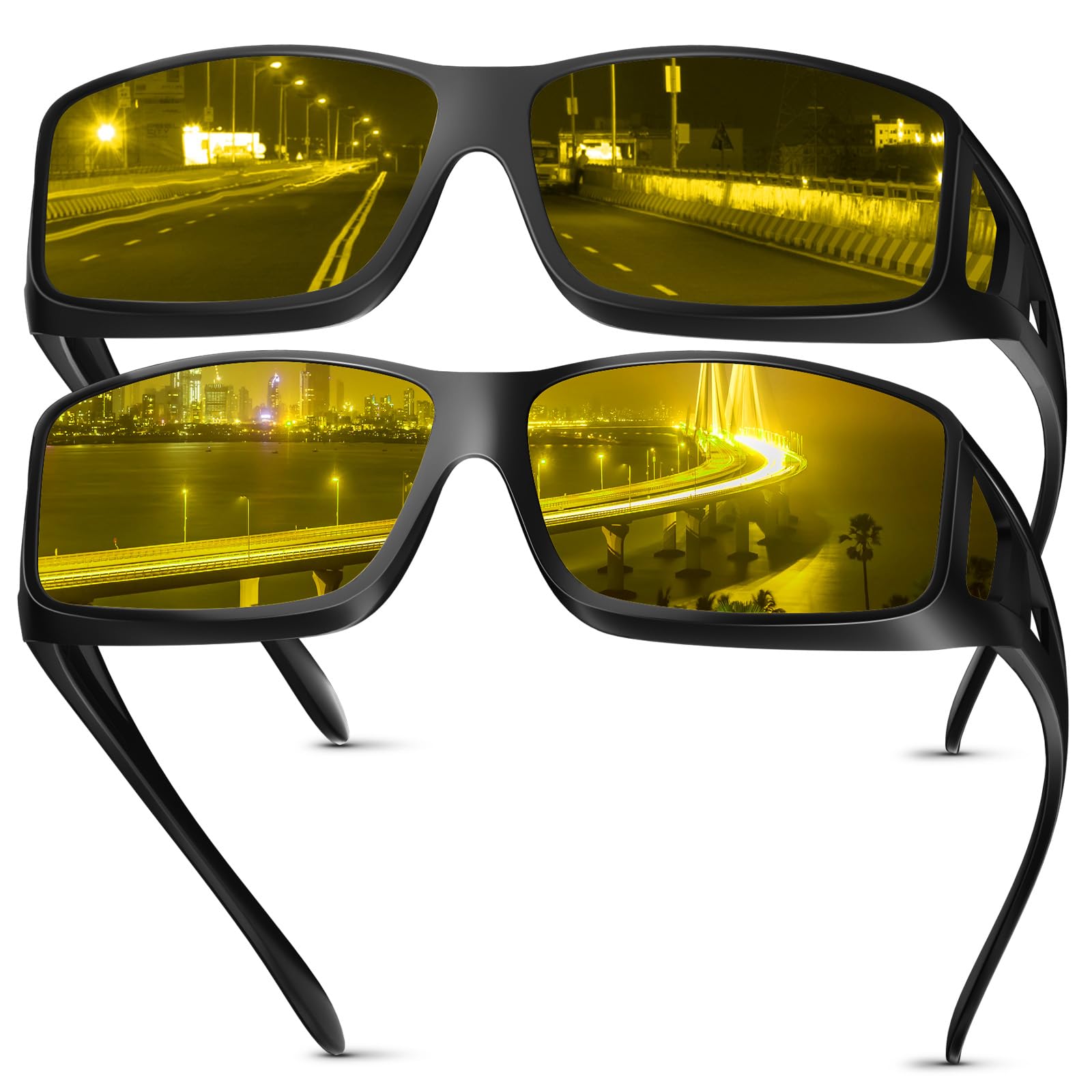 FIONOFY Night Driving Glasses for Men Women Fit Over Sunglasses Anti Glare Polarized HD Night Vision Glasses