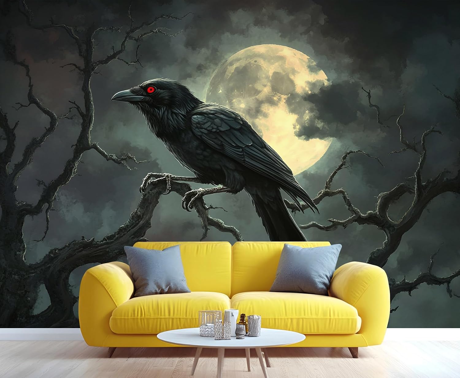 Wallpaper, Gothic Wallpaper for Bedroom, Crows Mural Wallpapers & Home Decor, Halloween Custom Mural for Living Room(Not Peel and Stick)