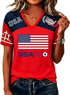 Generic V Neck Tops for Women 2026 Soccer Cup Shirts Game Day USA Soccer Shirt Funny Football Match Graphic Fans Top T-Shirt
