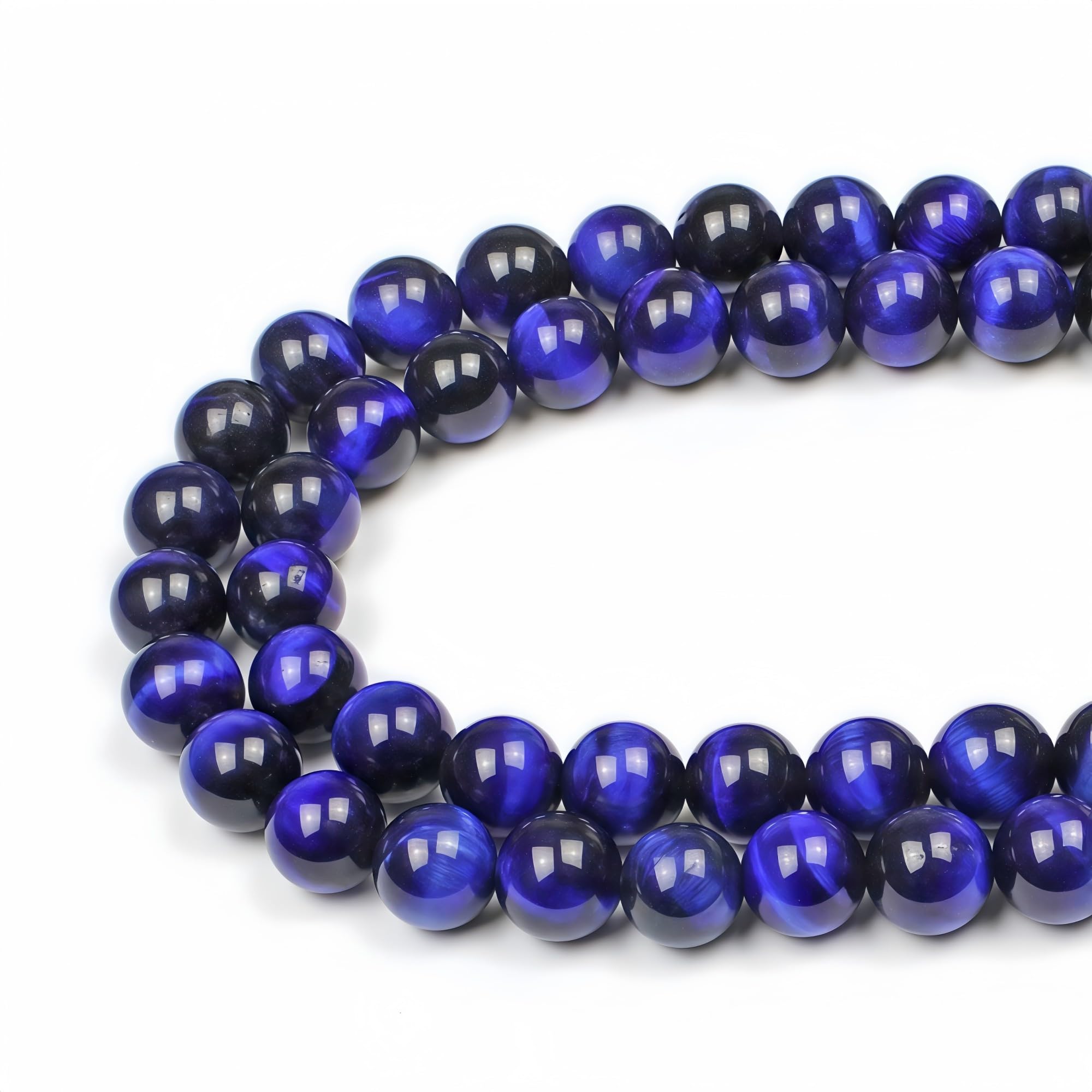 MJDCB Stone Beads 8mm 43pcs Round Sapphire Blue Tiger's Eye Loose Gemstone Bead Charms for Jewelry Making Bracelet Necklace Earring Pendant