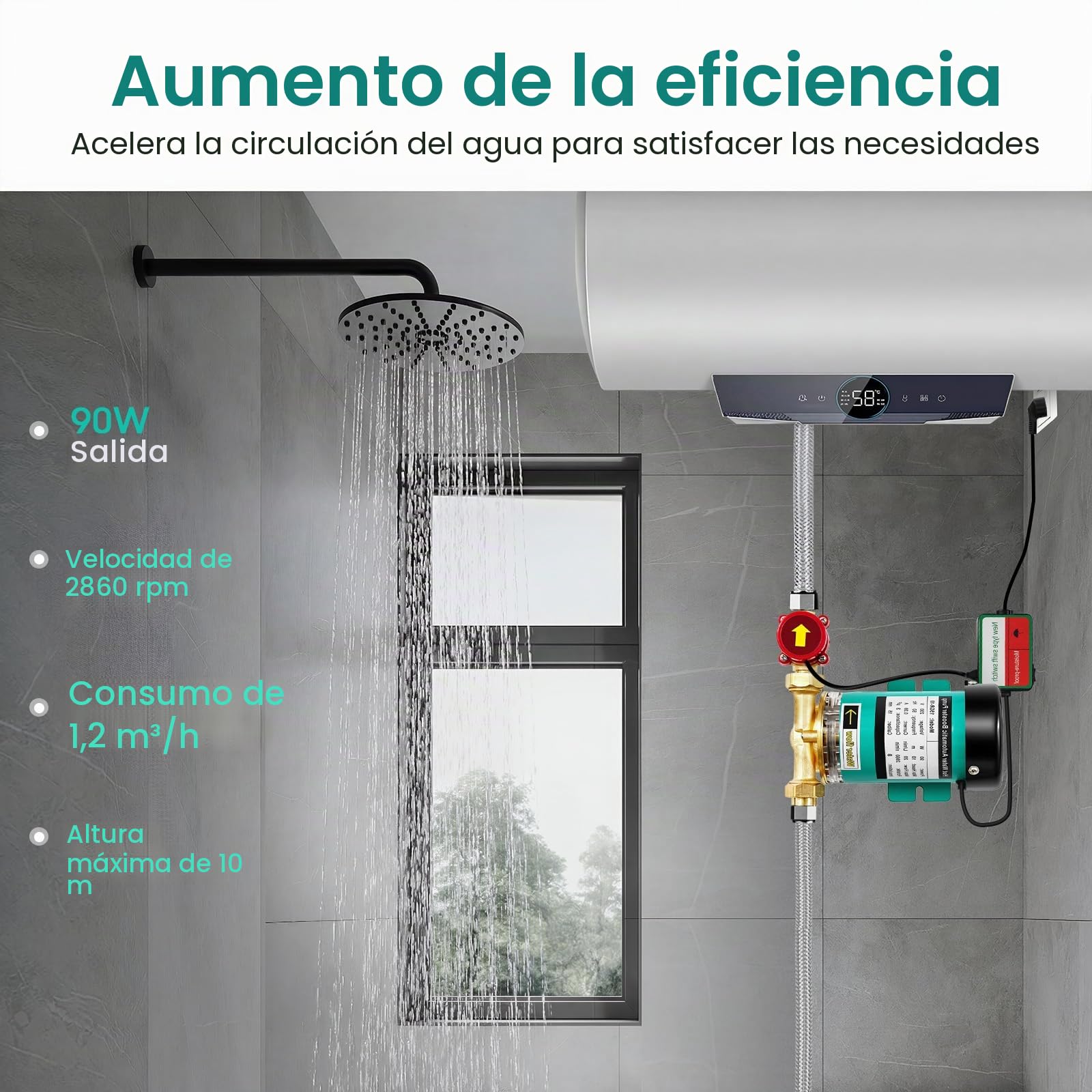 Bomba de presión de agua, soplador de casa 90 W, refuerzo automático 220 V, cuerpo de latón, presurización instantánea, ducha, calentador de agua, piscina, silenciador IP46, detección de flujo, 20 l