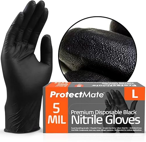 Guantes desechables de nitrilo negro  Grosor de 5 mil  Sin polvo  Sin látex  Guantes desechables industriales  Guantes desechables seguros para