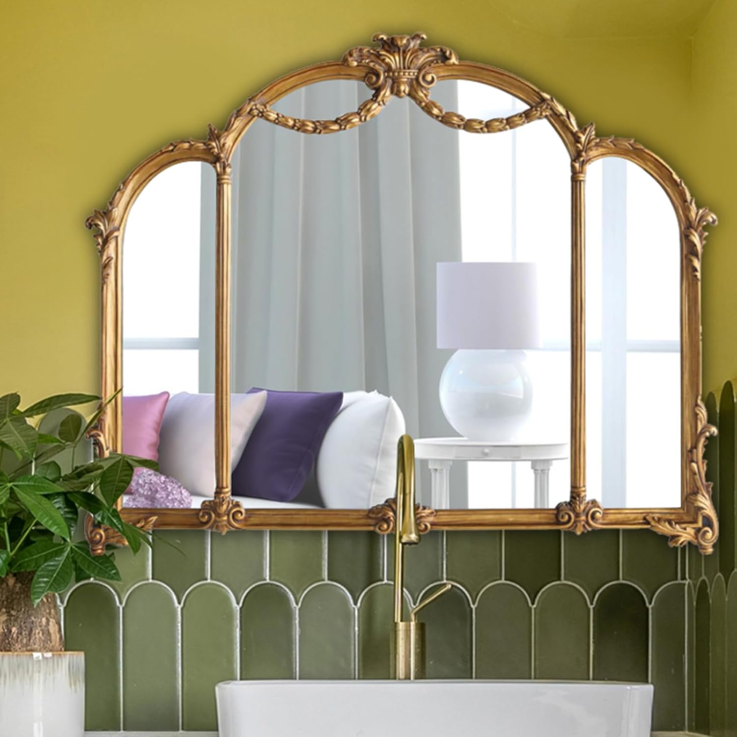 Golden Arched Wall Mirror with Anti-Fog Touch LED Lamp Retro Gorgeous ...