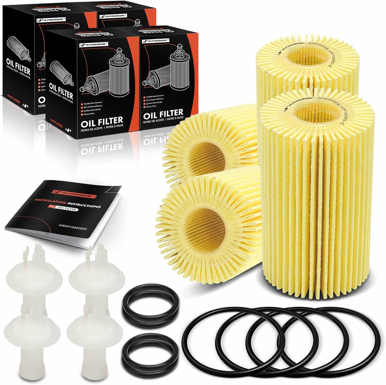 A-Premium 4-PC 10K Miles Protection Oil Filter Compatible with for Toyota Tundra 2007-2021, Sequoia 2008-2022, Land Cruiser 2008-2011 2013-2021 & Lexus GS F 2016-2020, IS F, IS500, LC500, LX570, RC F
