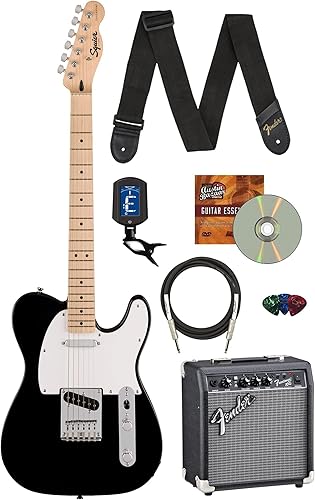 Fender Squier Sonic Telecaster - Paquete negro con amplificador Frontman 10G, afinador, correa, cable, púas y DVD de guitarra Austin Bazaar