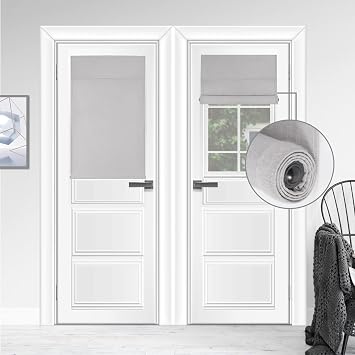 100% Light Block, Multi-use, no Noise, Easy Installed Door Curtains, Adjustable Roller Shade, Window Blind, Panel for Office, Apartment, and Classroom18Wx42L,Light Gray,1 Piece