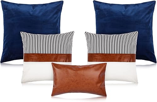 Tradder 5 fundas de almohada de piel sintética de granja, fundas de almohada decorativas modernas de lino, fundas de almohada bohemias para sofá