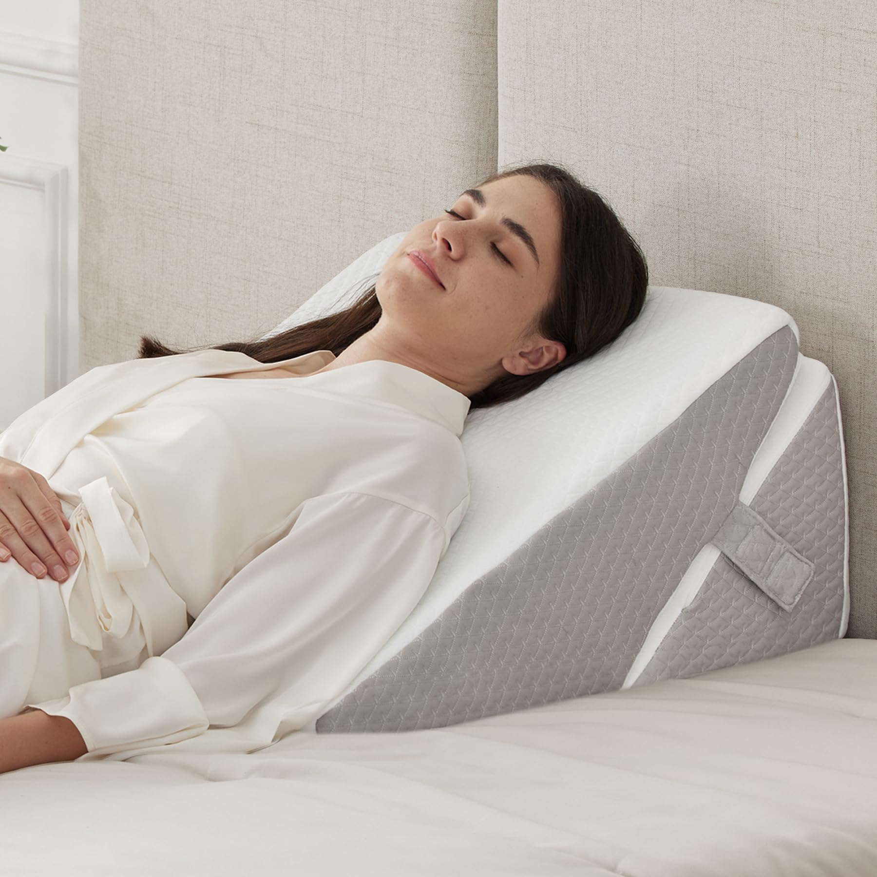 Photo 1 of Ruqmuis Bed Wedge Pillow for Sleeping, 9&12 Inch Adjustable Wedge Pillow Set for After Surgery, Triangle Pillow for Back Pain Relief, Leg Support, Acid Reflux, Gerd, White/Grey
