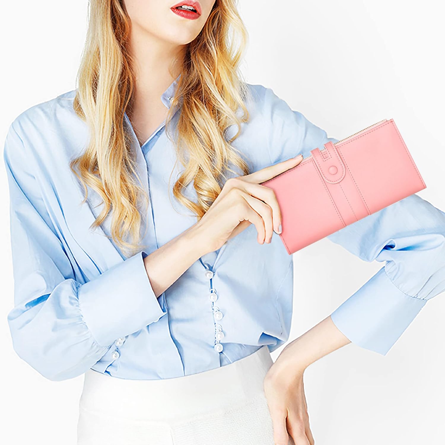 Slim Wallets for Women PU Leather Card Holder Wallet Large Capacity Bifold Clutch Wallet with Double Zipper Pocket - Image 6