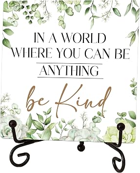 Sage Green Office Desk Decor, Be Kind Motivational Sign, Inspirational Quote Gifts Wooden Plaque with Stand for Home Living Room Bathroom Shelf Decor 5 x 5 Inches - H01