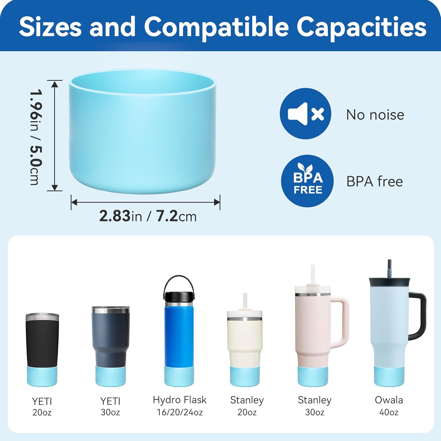 2 Pack Silicone Boot Covers | Compatible with Stanley IceFlow 16/24/30oz, Quencher H2.0 14-30oz & ProTour Flip 14/30oz | 2.75-2.85" Base | Non-Slip | Food-Grade BPA-Free (Lt Blue)