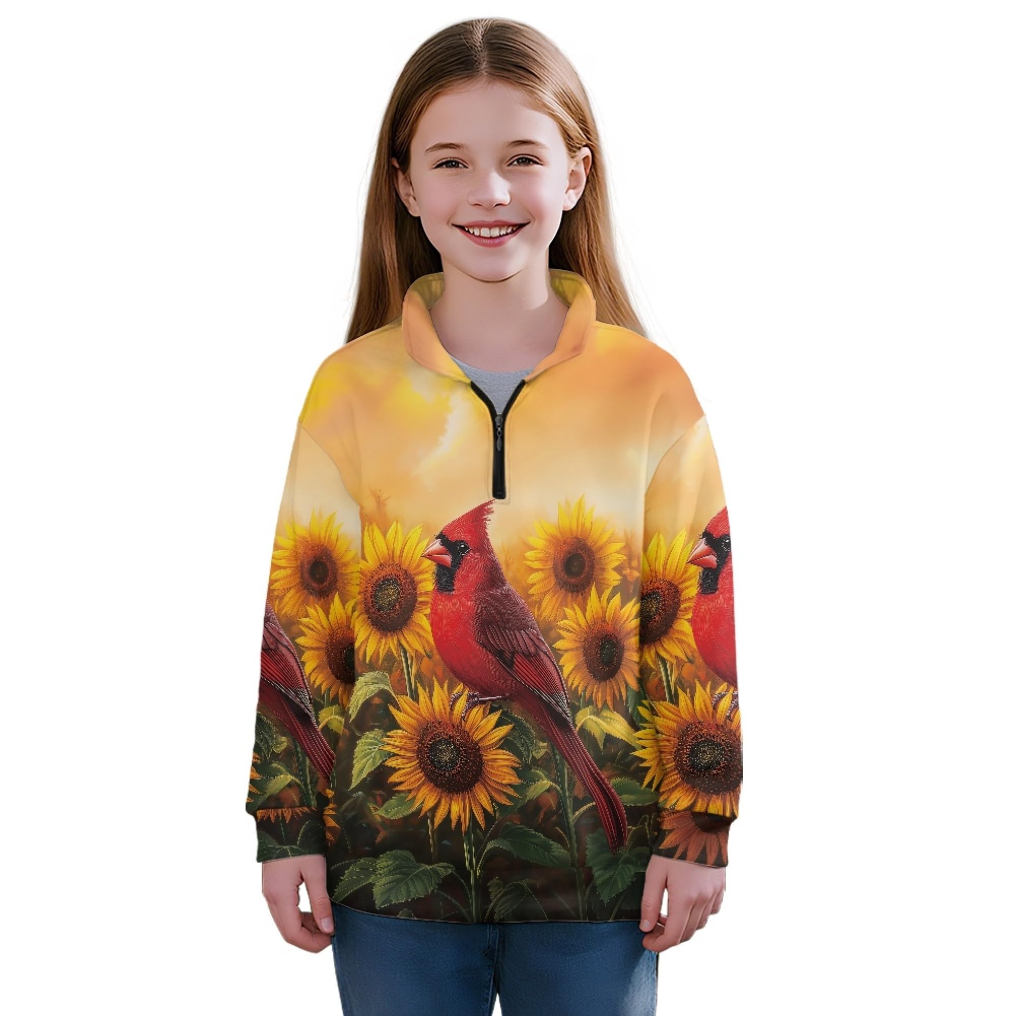 AmzPrint Half Zip Pullover Coat Girls Long Sleeve Pullover Spring Jogger Running Oversized Hoodies For Toddler Girls