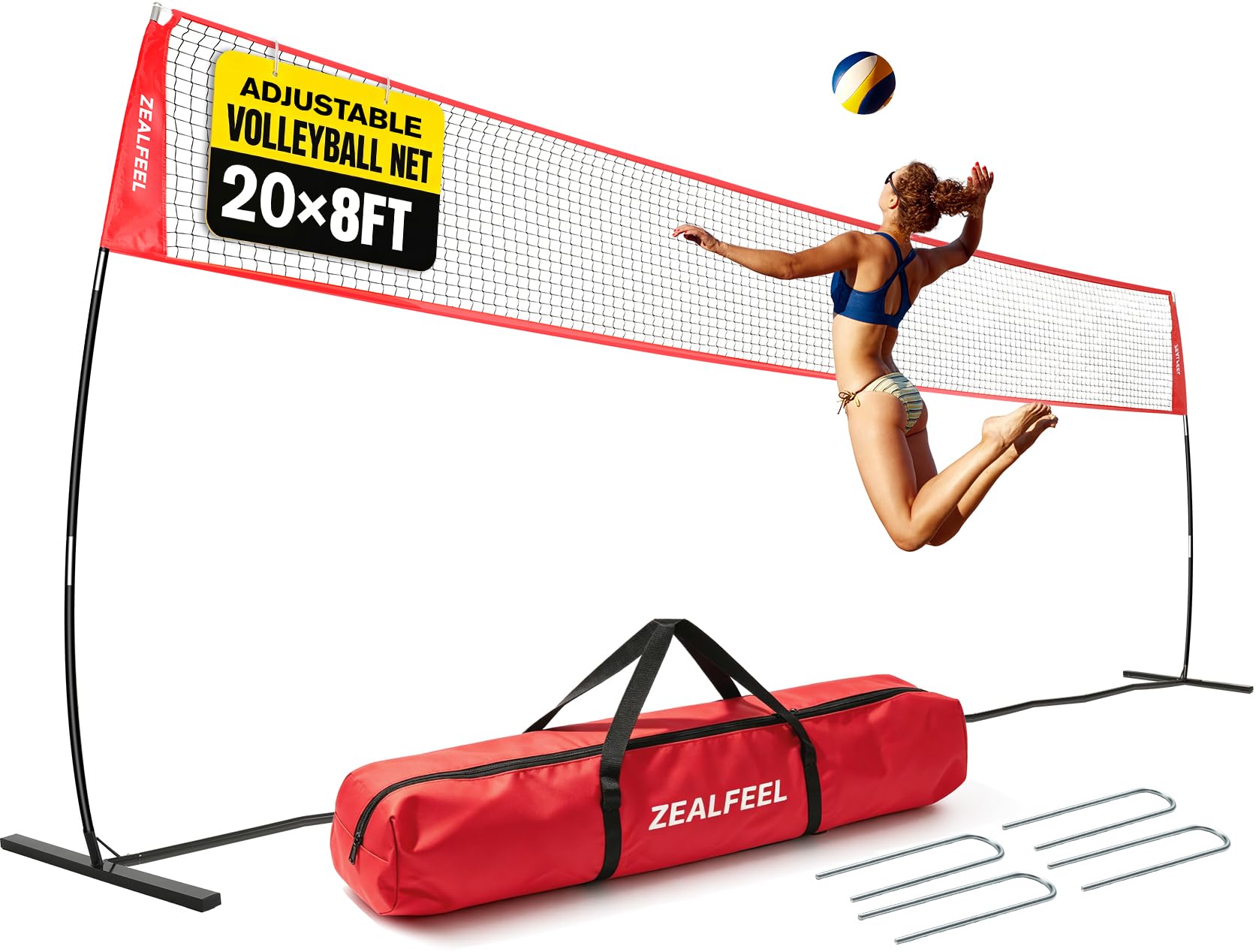 ZEALFEEL Volleyball Net,12/20ft Portable Height-Adjustable Set for Backyard