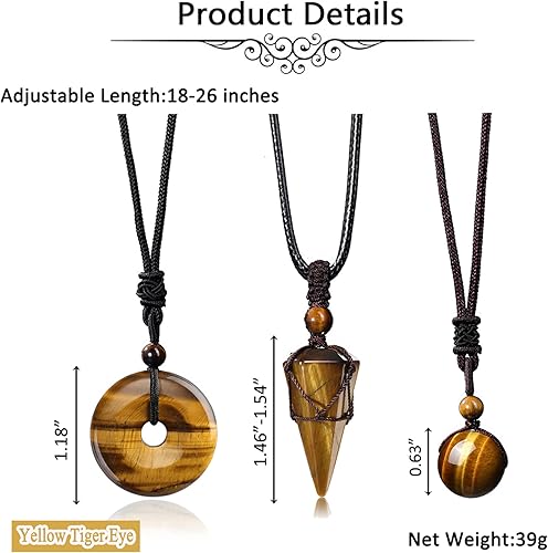 Miniatura 5 de Jovivi Juego de 3 collares de piedra de cristal curativo para hombres y mujeres, amatista natural, obsidiana negra, ojo de tigre, piedras preciosas