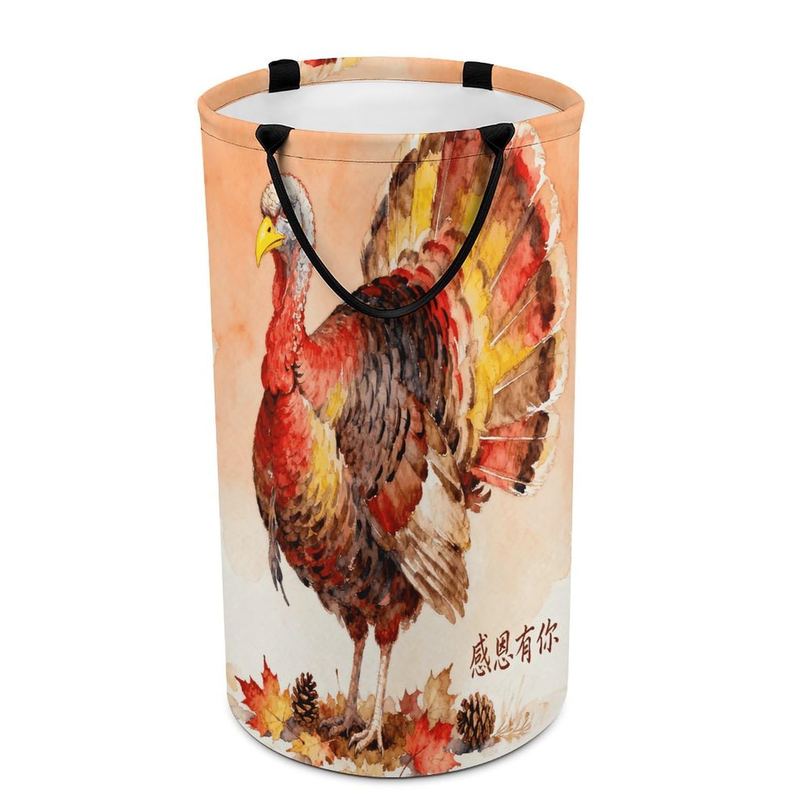 Thanksgiving Turkey Laundry Hamper Waterproof Polyester Laundry Baskets Collapsible Dirty Clothes Storage Basket Clothes Hampers with Sturdy Handles for Travel Bedroom