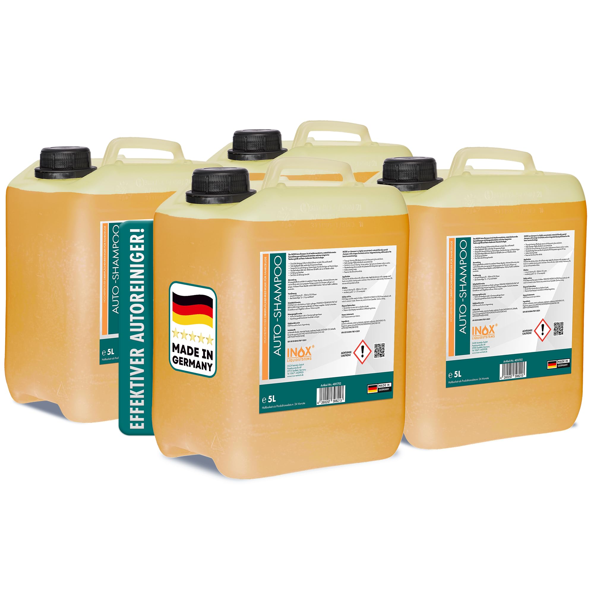 INOX Nano Line Autoshampoo Konzentrat 4x5L, hochdruckreinigergeeignet | Sanfte, schonende Reinigung für PKW, LKW, Wohnmobil und Motorrad. Ideal geeignet für den Einsatz im Hochdruckreiniger