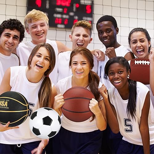 Vista 6 de Sratte Juego de 6 pelotas deportivas para adolescentes y adultos, incluye tamaño oficial de fútbol, fútbol, baloncesto con bomba, bolsa