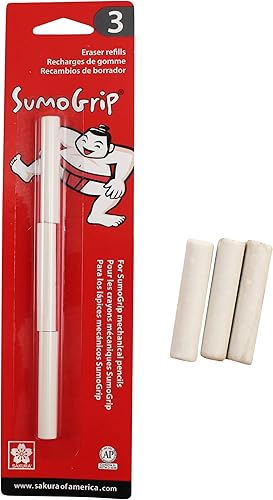 SAKURA SumoGrip - Recambio de borrador para lápices mecánicos de 0.020 in, 0.028 in y 0.035 in, 3 repuestos de borrador
