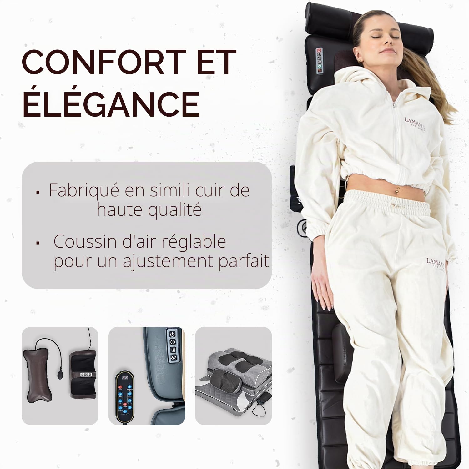 Tapis de massage corps entier avec fonction chauffante – Masseur dorsal en simili cuir, massage des pieds avec télécommande pour canapé, fauteuil, sol ou lit, Marron, 170x50 cm