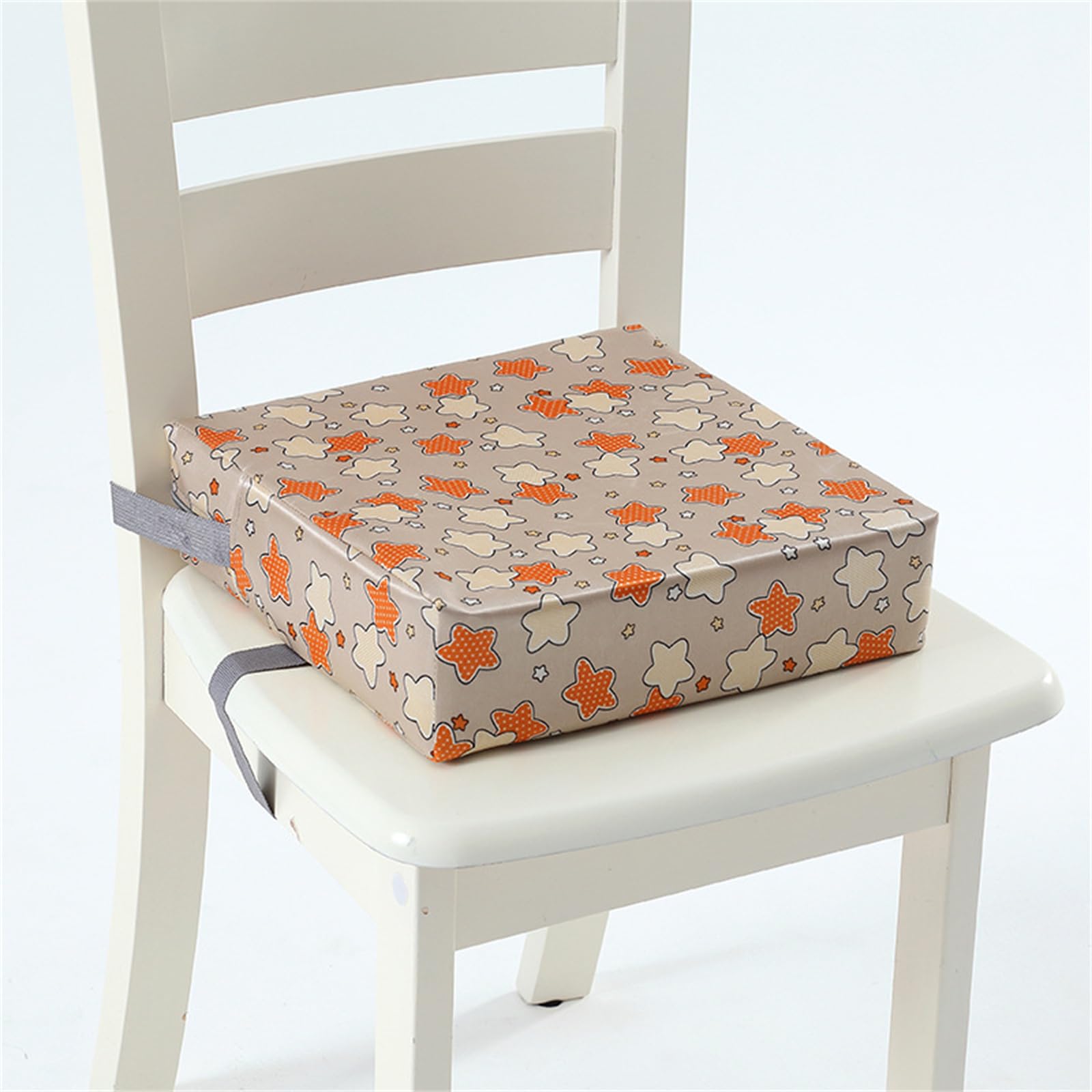 Chickwin Toddler Baby Booster Seat, Kid Infant Dining Chair Pads Washable Chair Increasing Cushion Child Dismountable Portable Travel Cushion with 2 Adjustable Straps (32 * 32 * 8cm,Khaki Stars)