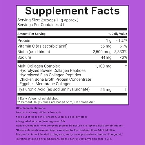 Miniatura 4 de Péptidos de colágeno múltiple en polvo, 1 libra, péptidos de proteína hidrolizada Tipo I, II, III, V, X, péptidos de colágeno hidrolizados