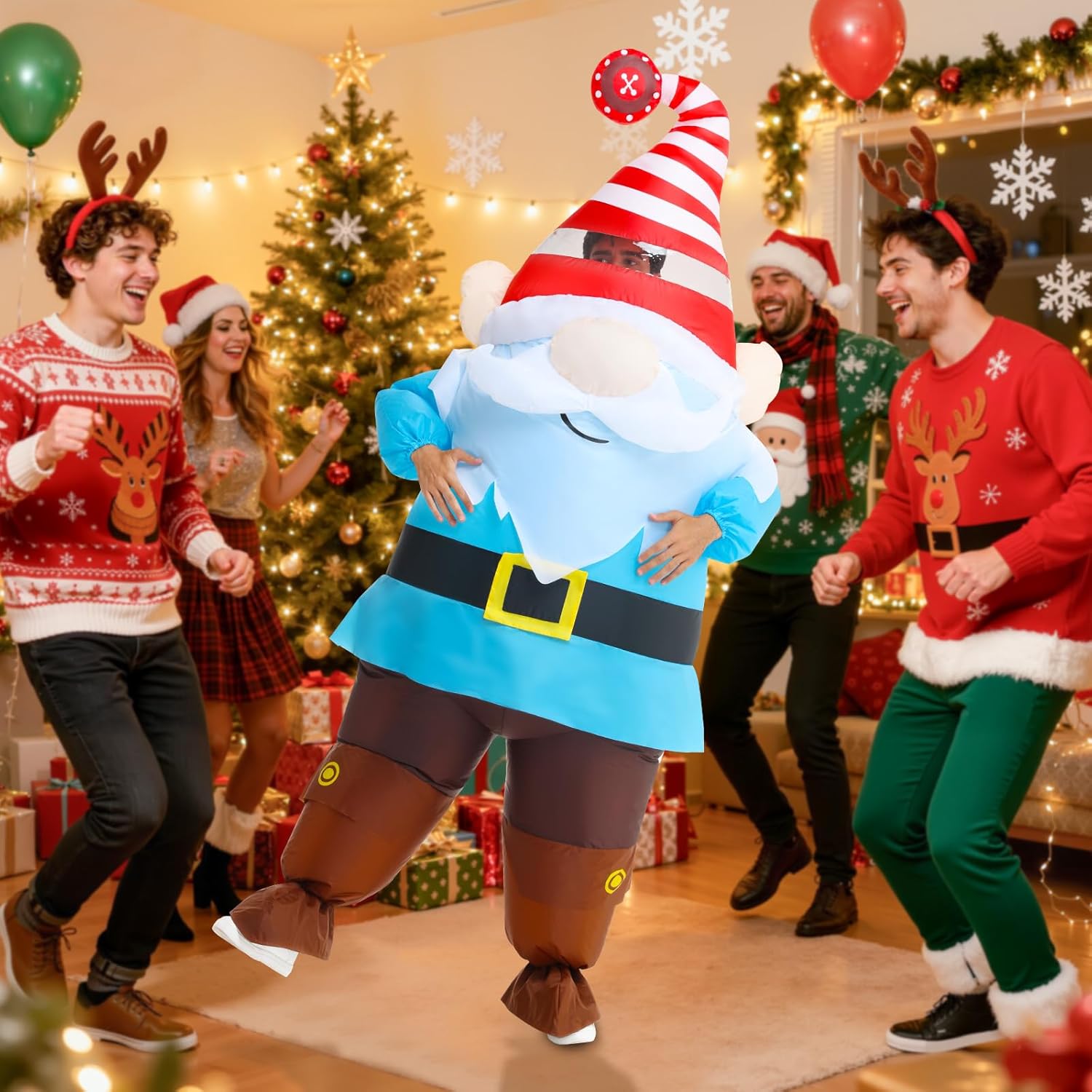 Inflatable Gnome Costume for Adults,Halloween Christmas Blow up Costume for Women Men Cosplay Parties Blue