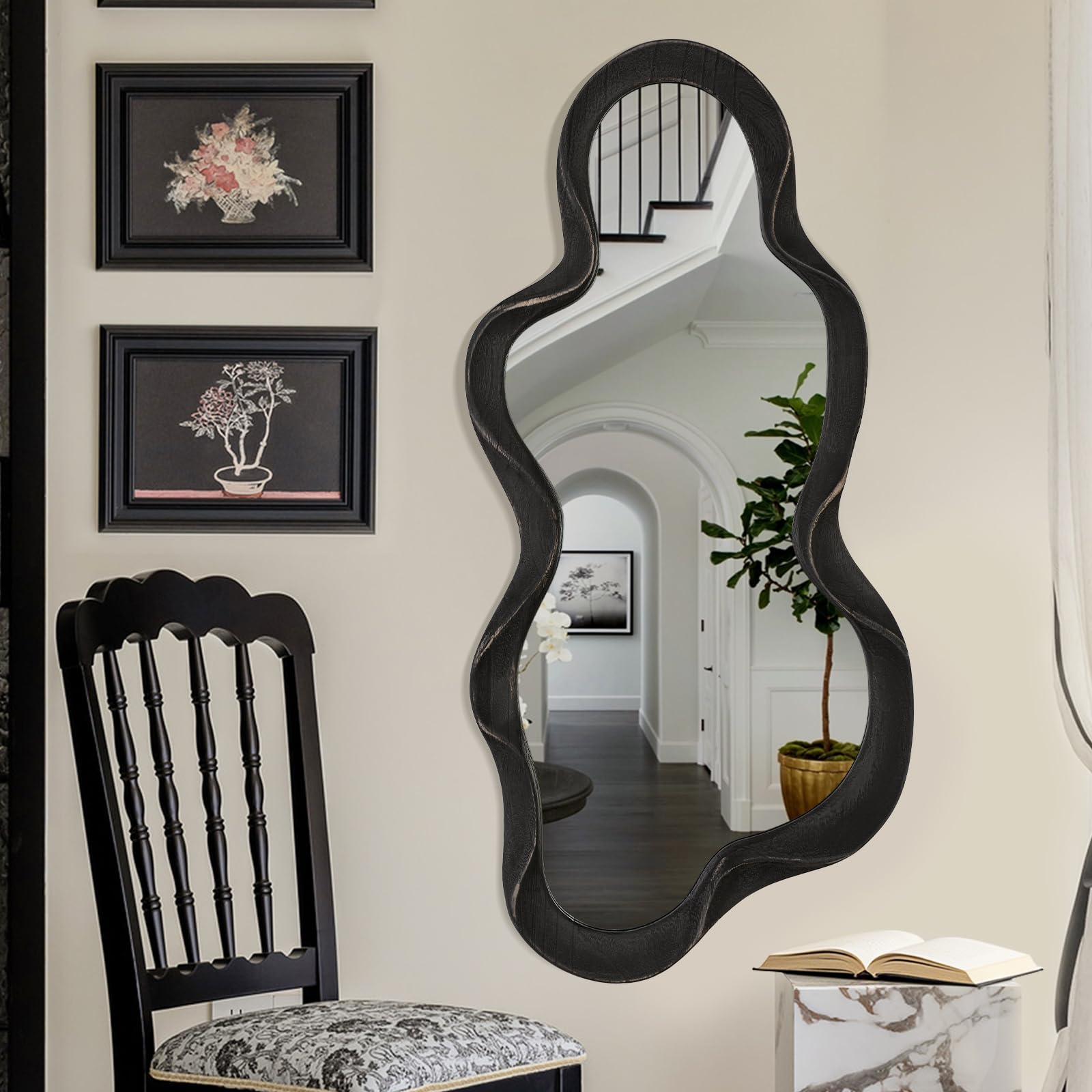 Espejo de pared asimétrico con marco de madera de nube - Espejo irregular para dormitorio, sala de estar, tocador, entrada, pasillo, espejo de pared artístico decorativo