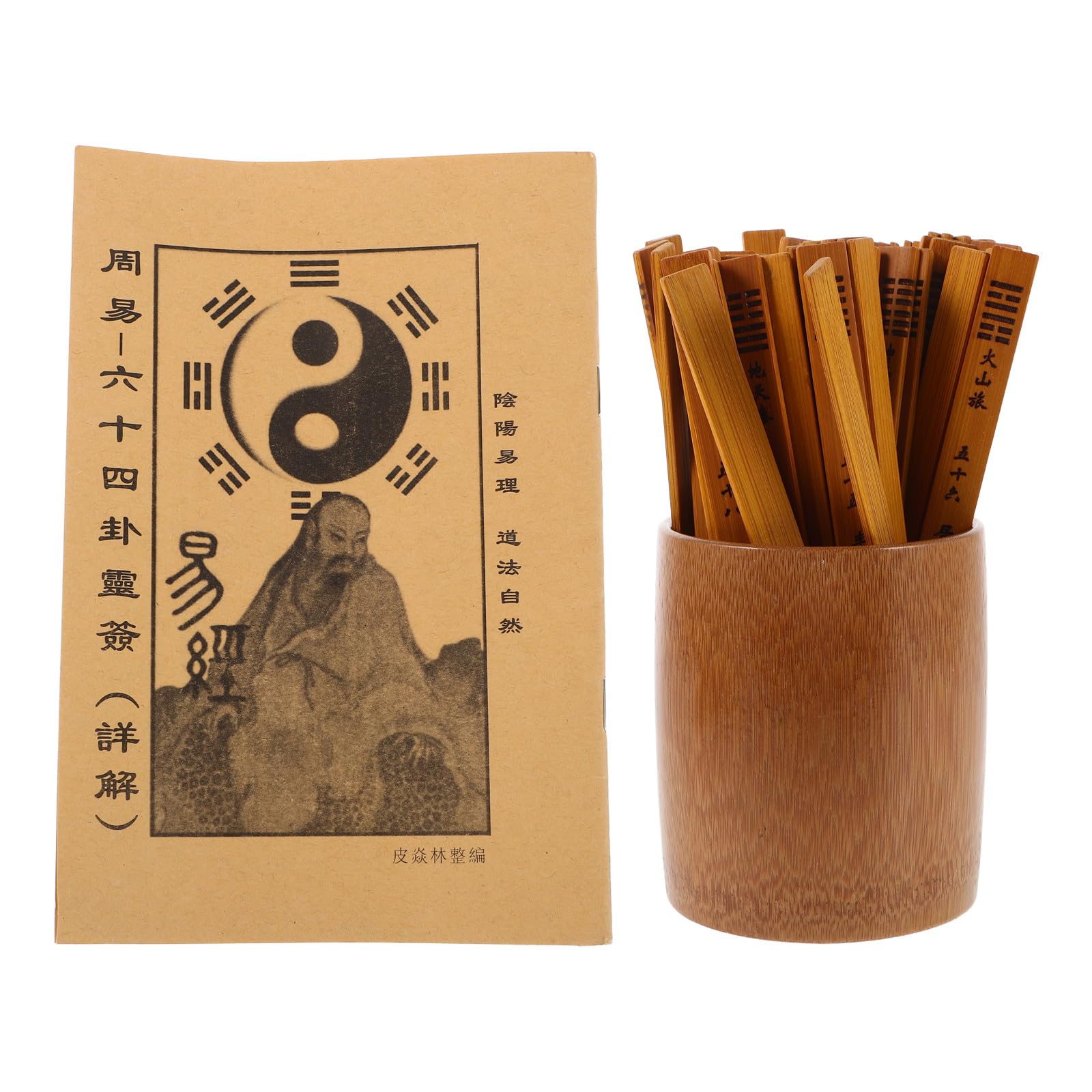 BESPORTBLE Set Bastoncini Divinazione Bamboo 64 Esagrammi per Meditazione e Profezia, Strumento Tradizionale Cinese Portatile con Guida e Immagine, per Studenti e Praticanti Taoismo