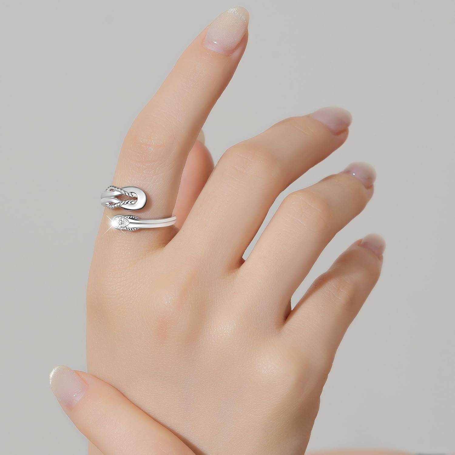 ZOEXUE Mother Daughter Rings Best Friend Knot Rings 925 Sterling Silver Knot Ring Elegant CZ Statement Square Ring Bands for Women Ladiess Mother's Day Gifts Jewelry Size 5-10 - Image 5