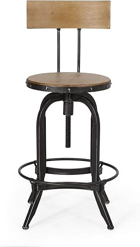 Vista 4 de Christopher Knight Home Ximen Taburete de bar, naturalmente antiguo + cepillo negro plateado