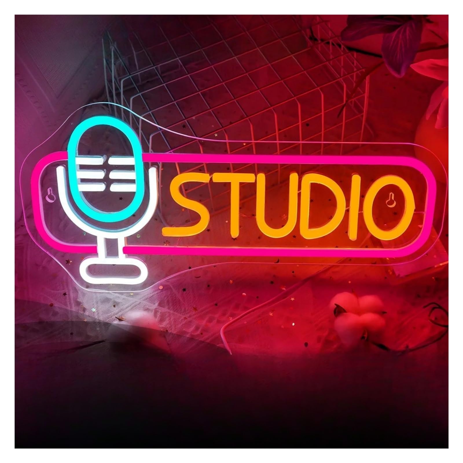 Hängende Kunst-Leuchtreklamen Studio-Neonschilder Mit USB-Stromversorgung, Mikrofon-Neonlichter, Geeignet Für Party-Fensterdekoration Leuchtschild 20.3cmx42cm