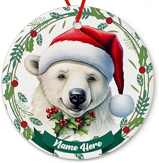 Dinoz Christmas Home Bear Animal Ornament Décor, Baby Animals Tree Personalized Name Both Sides Print Ceramic Ornament Round Circle Keepsake Gift Decor