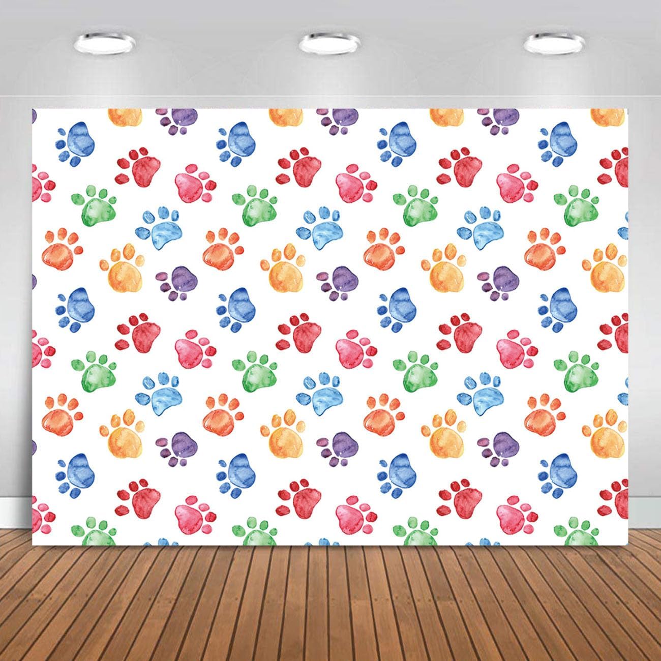5X3FT Puppy Footprint Background Photography Colorful Dog Paw Prints Simple and Lovely Bedroom Home Decoration Baby Bath Children Portrait Studio Shooting Props Backdrop Photo