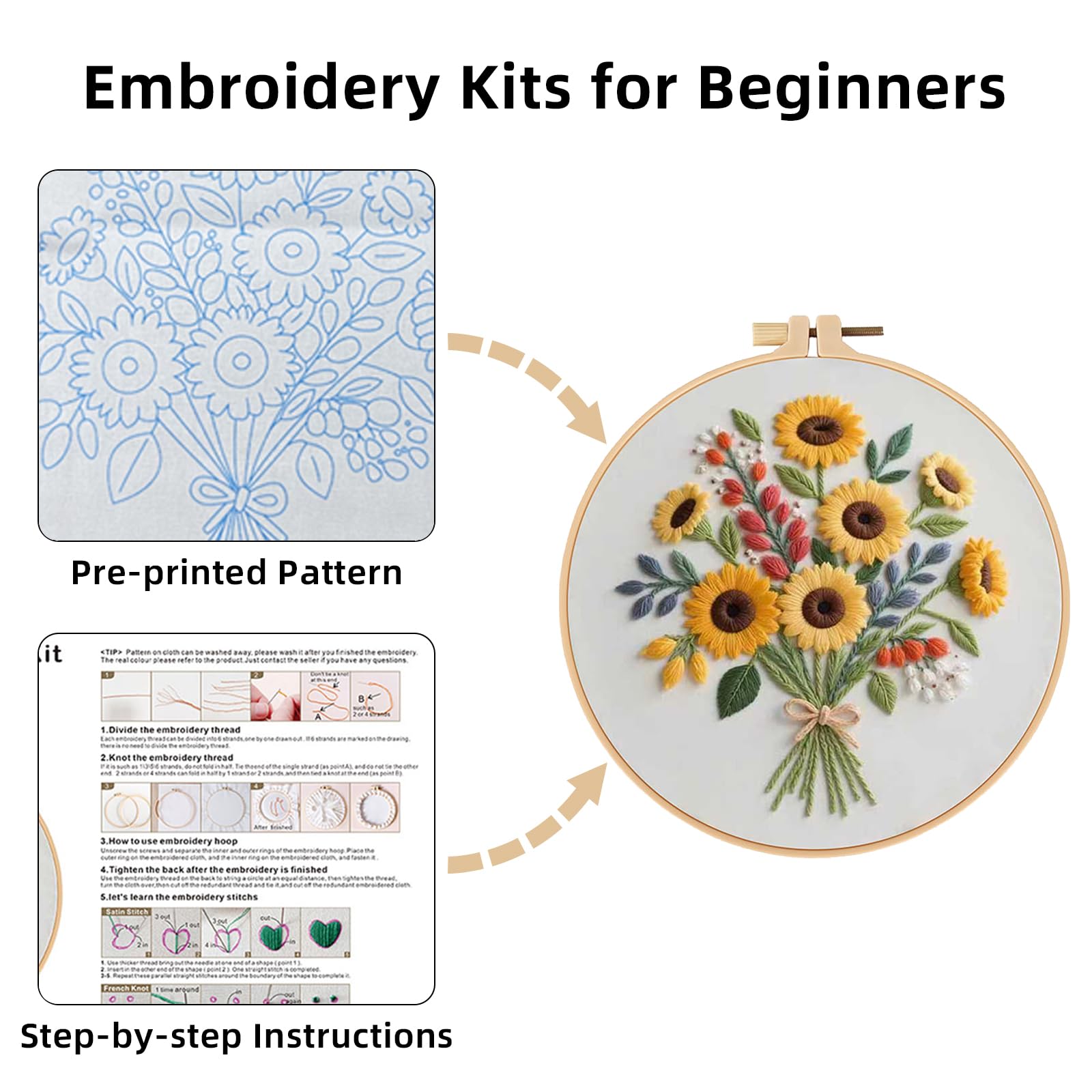Embroidery Kit for Beginners - Floral Flower Pattern -4 Embroidery Kit for Beginners - Floral Flower Pattern -4