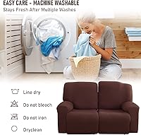 Vista 5 de Funda para sofá biplaza reclinable, 2 asientos elástica reclinable, funda de sofá reclinable con bolsillo lateral, fundas elásticas antideslizantes