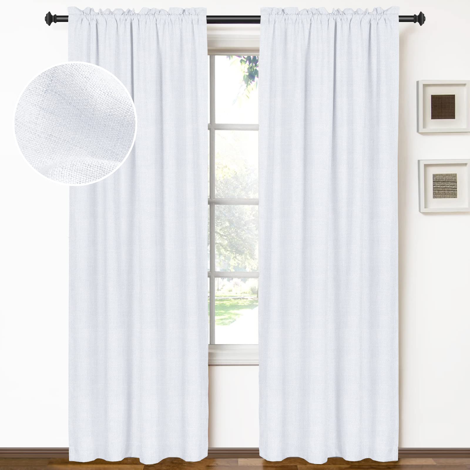 100% Blackout Shield Blackout Curtains 84 Inches Long 2 Panels Set, Linen Textured Blackout Curtains, Rod Pocket Black Out Curtains & Drapes for Bedroom, 50 inches Wide Each Panel, Greyish White