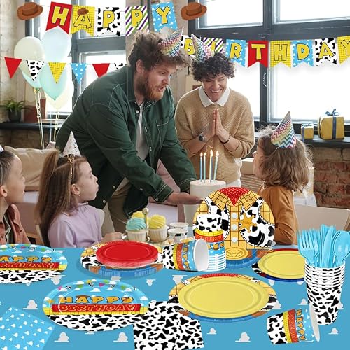 Detanpoly 195pcs Story Plates Napkins Toy Birthday Party Supplies Paper Cup Disposable Tablecloth Tableware Set Banner Birthday Party Decorations Serve 24 Guests - Thumbnail 6