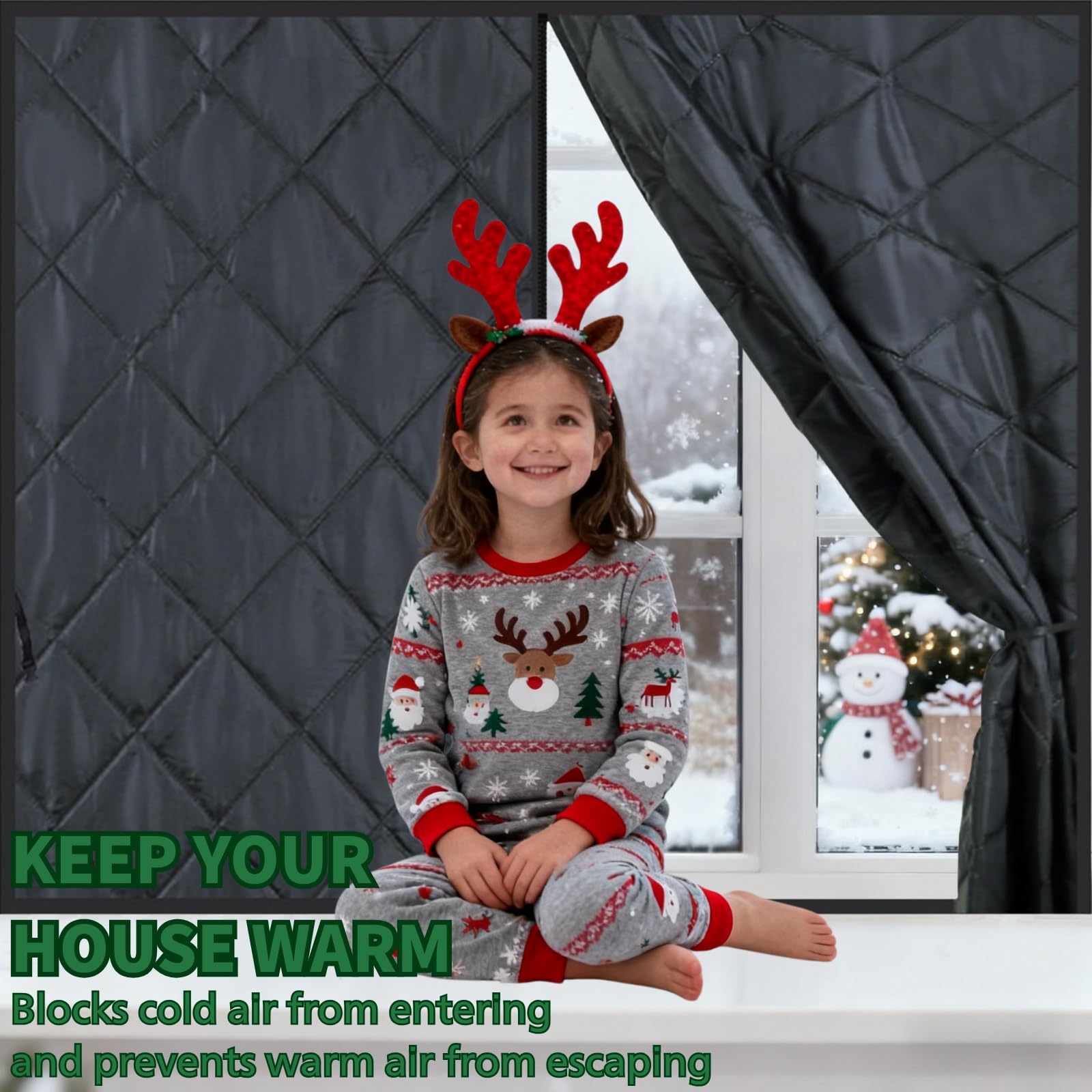 Thermovorhang Kalteschutz 99 x 160 cm Wärmeschutzvorhang Fenster für Winter 3-Lagige Thermo Fensterabdeckung Isolierfolie Schallschutz Winddicht für Innen Wohnmobil(Grays,157 x 188 cm(62" x 74"))