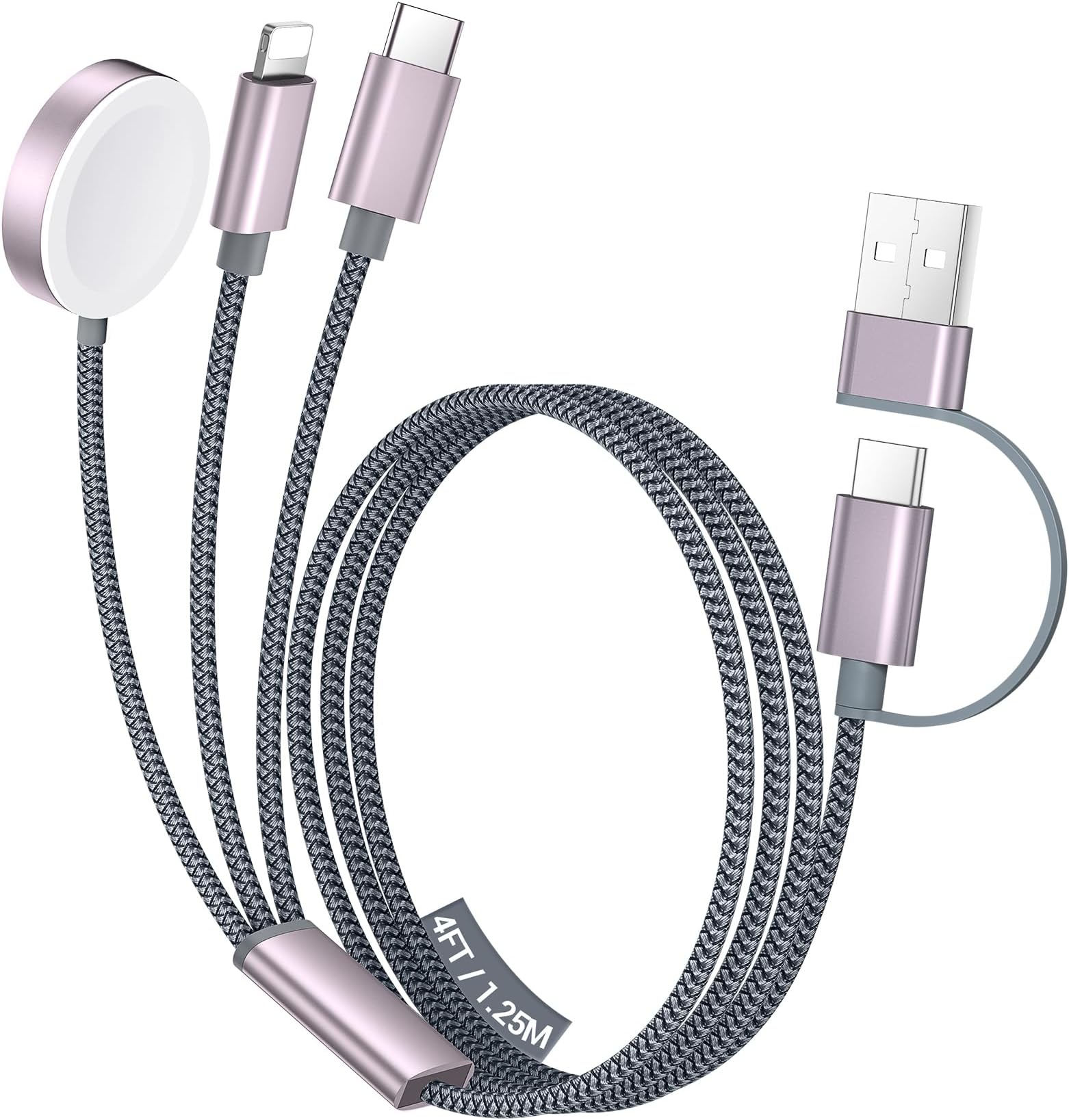 Temdan for Travel Essentials,3 in 2 USB C Cable for Apple Watch Charger/for iPhone 17 Charger,Multi Charging Cable Cord,Vacation Camping Essentials,Portable Designed for iWatch &for iPhone 16-12-4FT