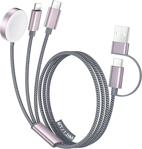 Temdan for Travel Essentials,3 in 2 USB C Cable for Apple Watch Charger/iPhone 17 Charger/Lightning,Multi Charging Cable Cord,Vacation Camping Essentials,Portable Designed for iWatch &iPhone 16-12-4FT