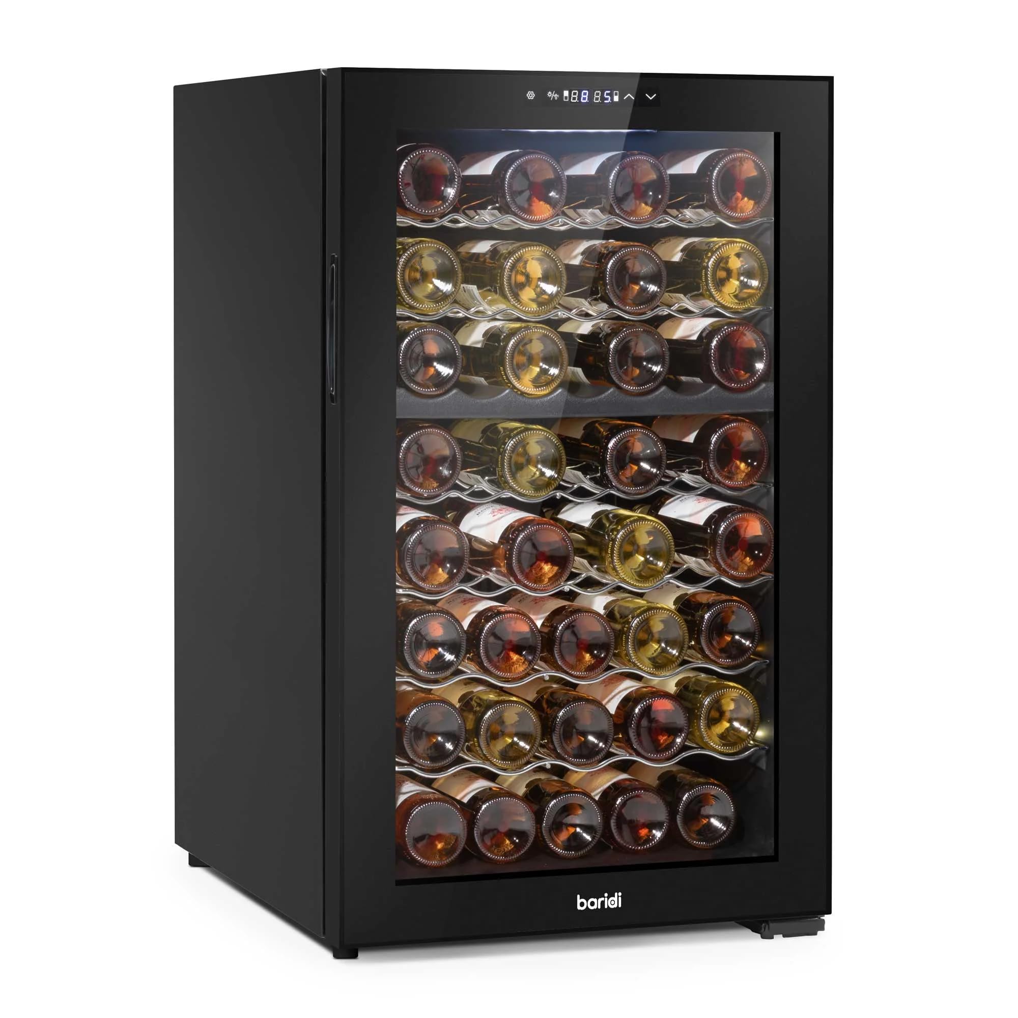 Dellonda Baridi 18 Bottle Dual Zone Wine Cooler, Fridge with Digital Touch Screen Controls, Wooden Shelves & LED Light, Black - DH89 — view 14