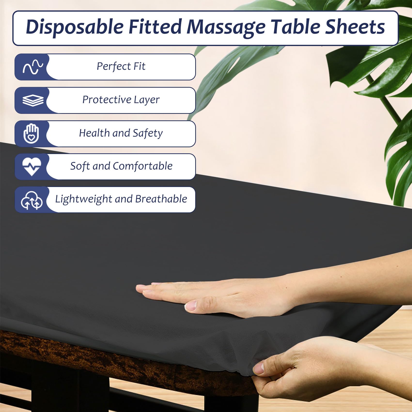 40 lenzuola usa e getta con angoli per lettino da massaggio, resistenti, elastiche, usa e getta, traspiranti, per spa, in tessuto non tessuto nero, 91 x 213 cm