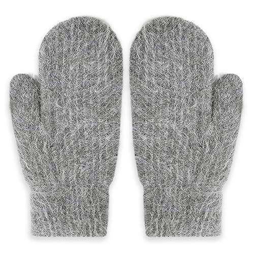 Mealah Women Winter Warm Mittens - Fashionable Stretchy Knit Gloves Cold Weather Soft Faux Rabbit Fur Mittens