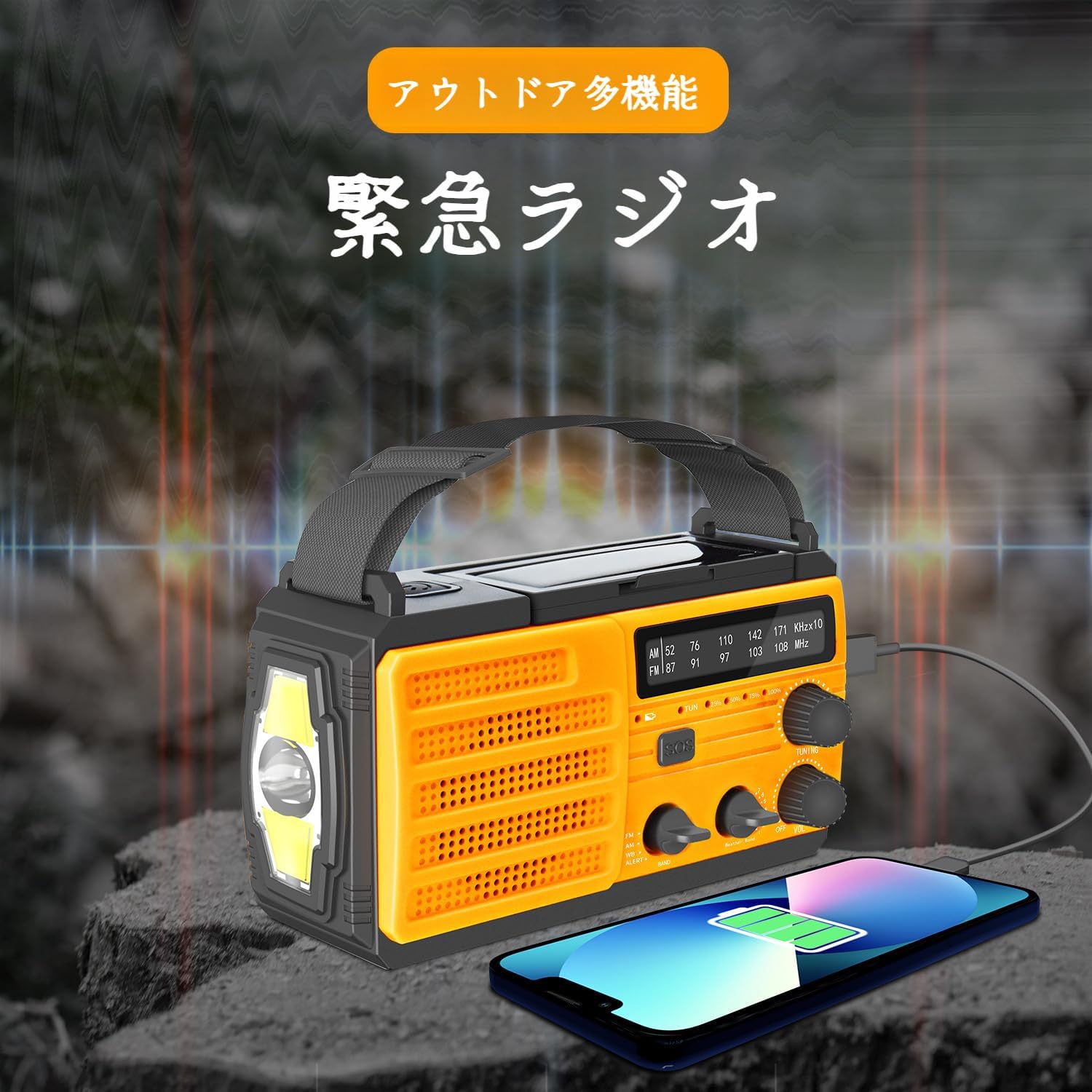 [Luvian]防災準備必須【手巻き充電 ラジオ】緊急時情報取得用 強力照明+SOS信号発信 長期使用可能 アウトドア/家庭兼用 軽