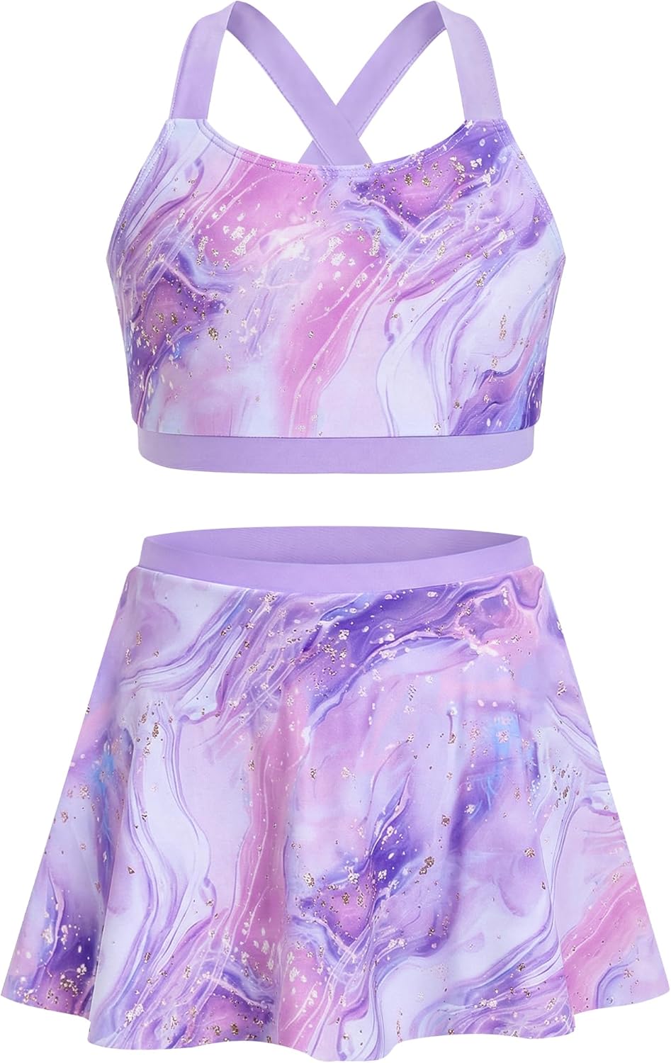 JiAmy 2 Piece Girls Tankini Swimsuits 3D Print Cross Back Bathing Suits with Skirt Swimwear for 3-12 Years