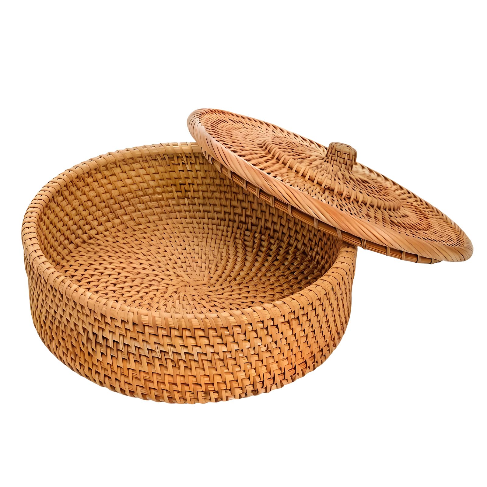 ZEPFJHE Stylish Woven Rattan Serving Tray with Removable Lid Handcrafted Tortillas Holder Basket with Cover and Lining Towel Multipurpose Flexible Bread Container