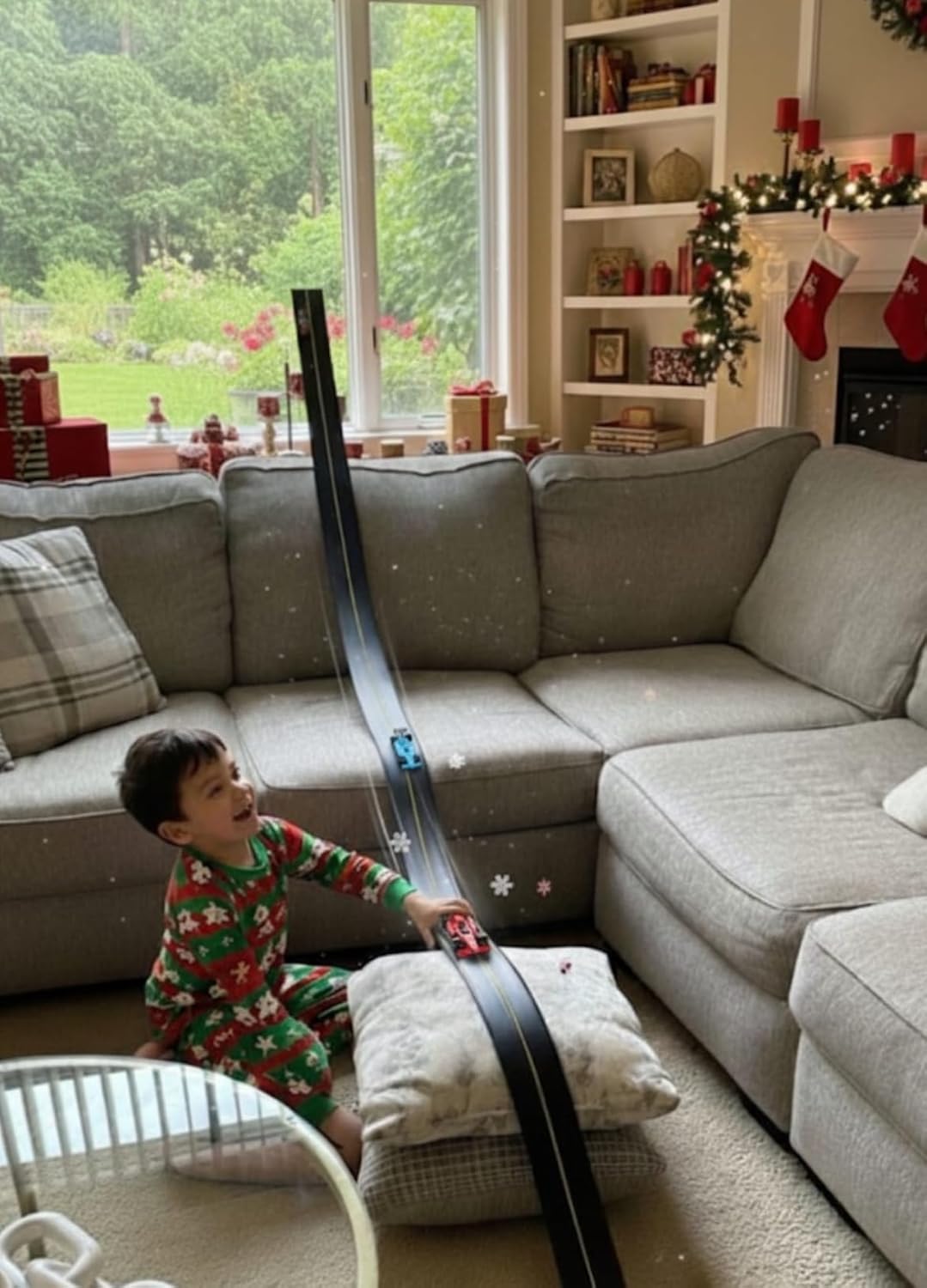 Flexible Race Car Track Set, with Pressure Suction Cup, 2 Small racecars, Zipup Storage Bag, Highly Flexible Two-Lane, Slot Car Race Tracks Set, DOUBLESIDED 5+ Meters Long, Montessori Toy